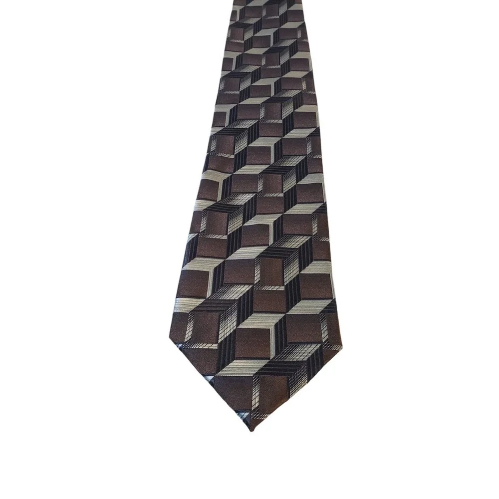 Andrea Garavani Neck Tie Mens Brown Blue‎ Geometric 100% Micro Fiber Business